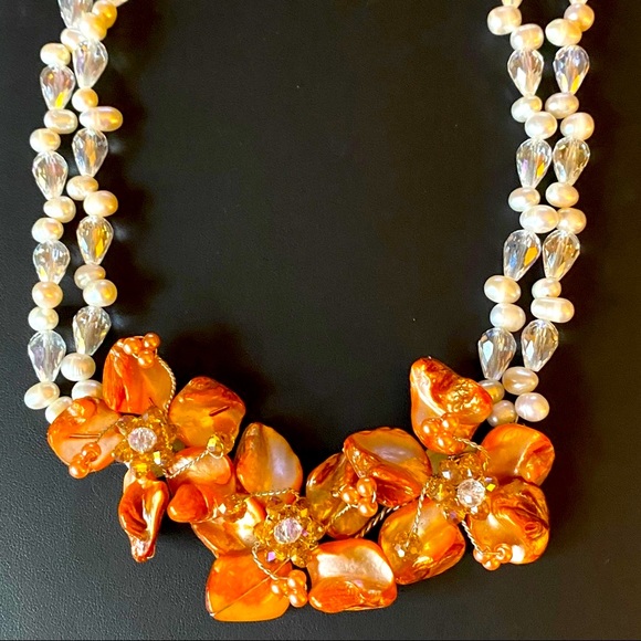 Real Pearl Crystal Necklace Silver clasp - Picture 6 of 12